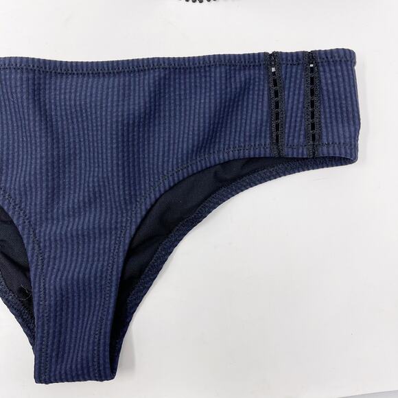 Jonathan Simkhai Striped Ruffle Bikini Set Navy Black Medium Top Small Bottom - Picture 10 of 12